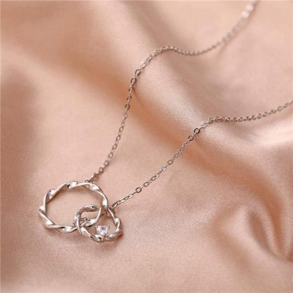 Sister Gift from Sister-Sterling Silver Interlocking Infinity 2 Circles Necklace - Picture 2 of 6